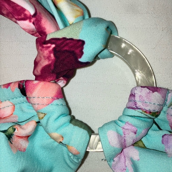 Size medium Blue and Green Floral Halter Sleeveless Tank swim bathing suit Top - Picture 9 of 10